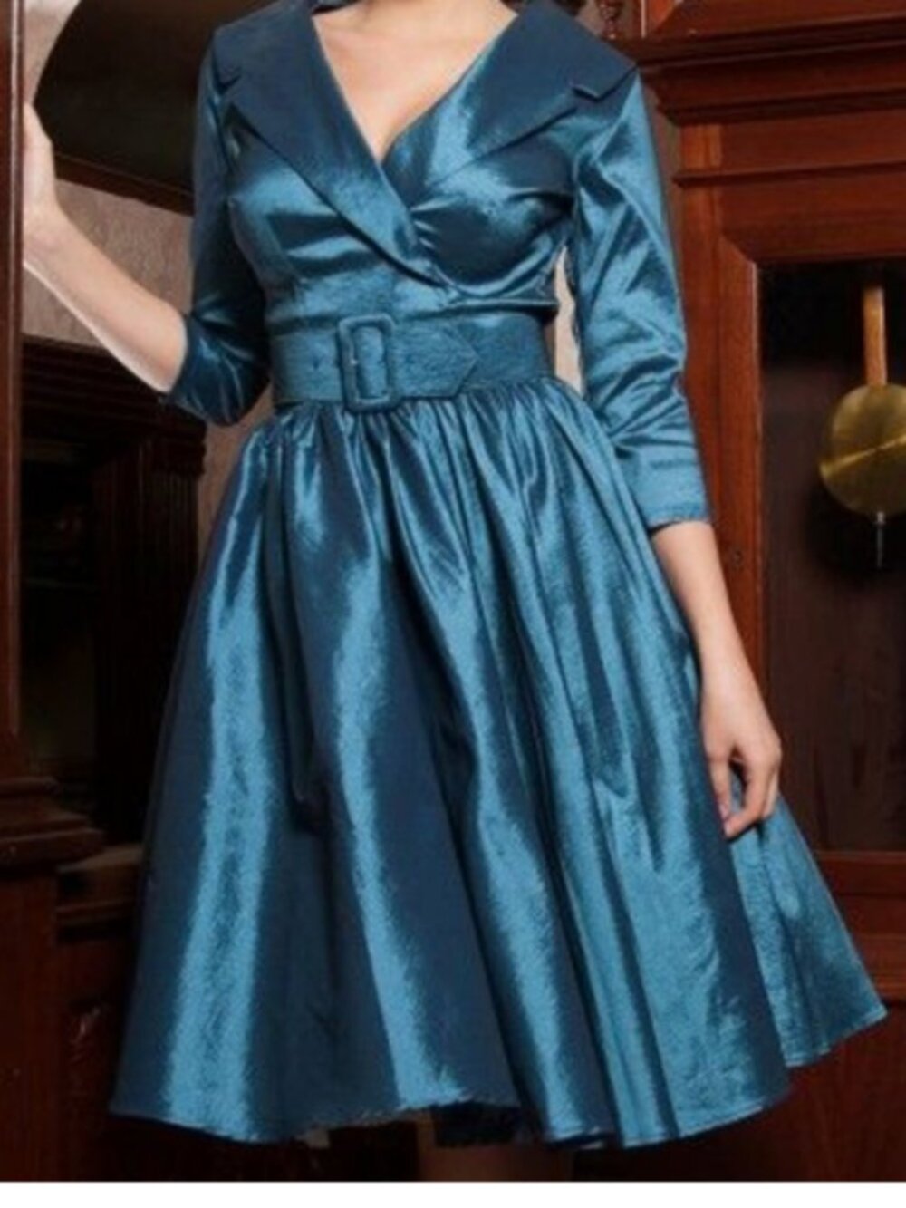 Pinup Couture Birdie Dress in Sharkskin Blue Size 3XL WITH BELT!!